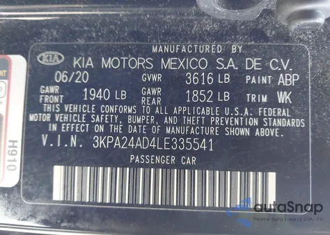 2020 Kia Rio Lx из США, поврежденный, VIN 3KPA24AD4LE335541